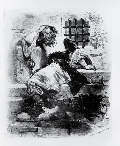 The Man in the Iron Mask in his Prison, illustration for the opera by Adrien Boieldieu and E. Barateau by Celestin Francois Nanteuil